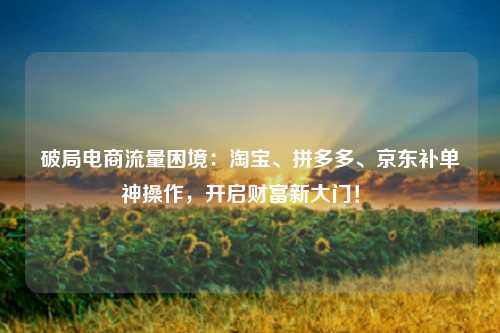 破局电商流量困境：淘宝、拼多多、京东补单神操作，开启财富新大门！ 